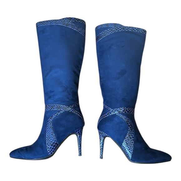 6.5 Monroe & Main royal blue suede knee-high boots with snakeskin trim chic sexy - Picture 11 of 16